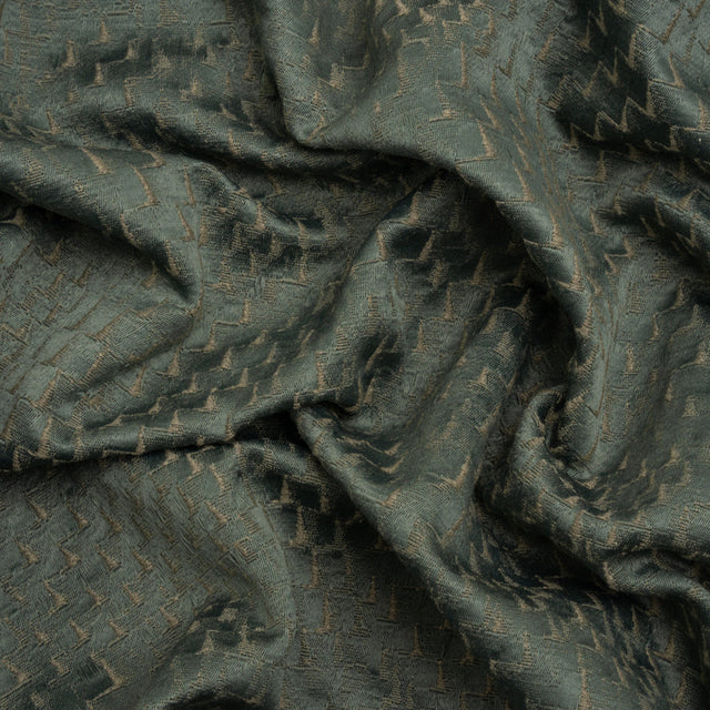 Stairstep Zig Zags Recycled Polyester and Cotton Drapery Jacquard - Ocean - British Imported