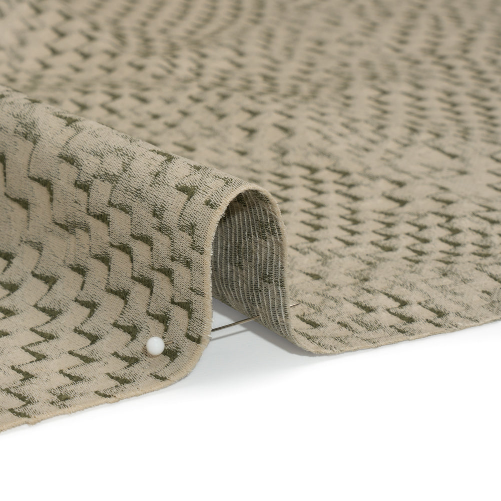 Stairstep Zig Zags Recycled Polyester and Cotton Drapery Jacquard - Spruce - British Imported
