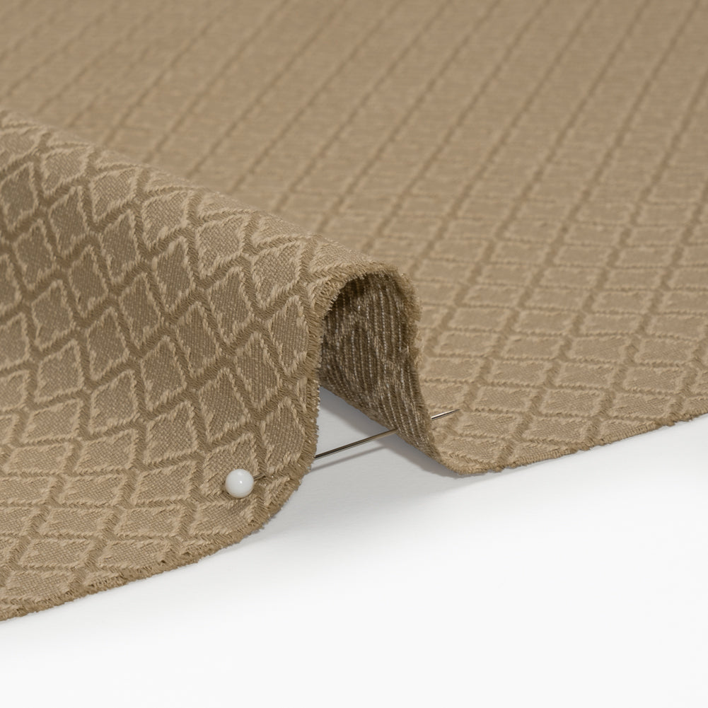 Diamond Tiles Recycled Polyester and Cotton Drapery Jacquard - Putty - British Imported