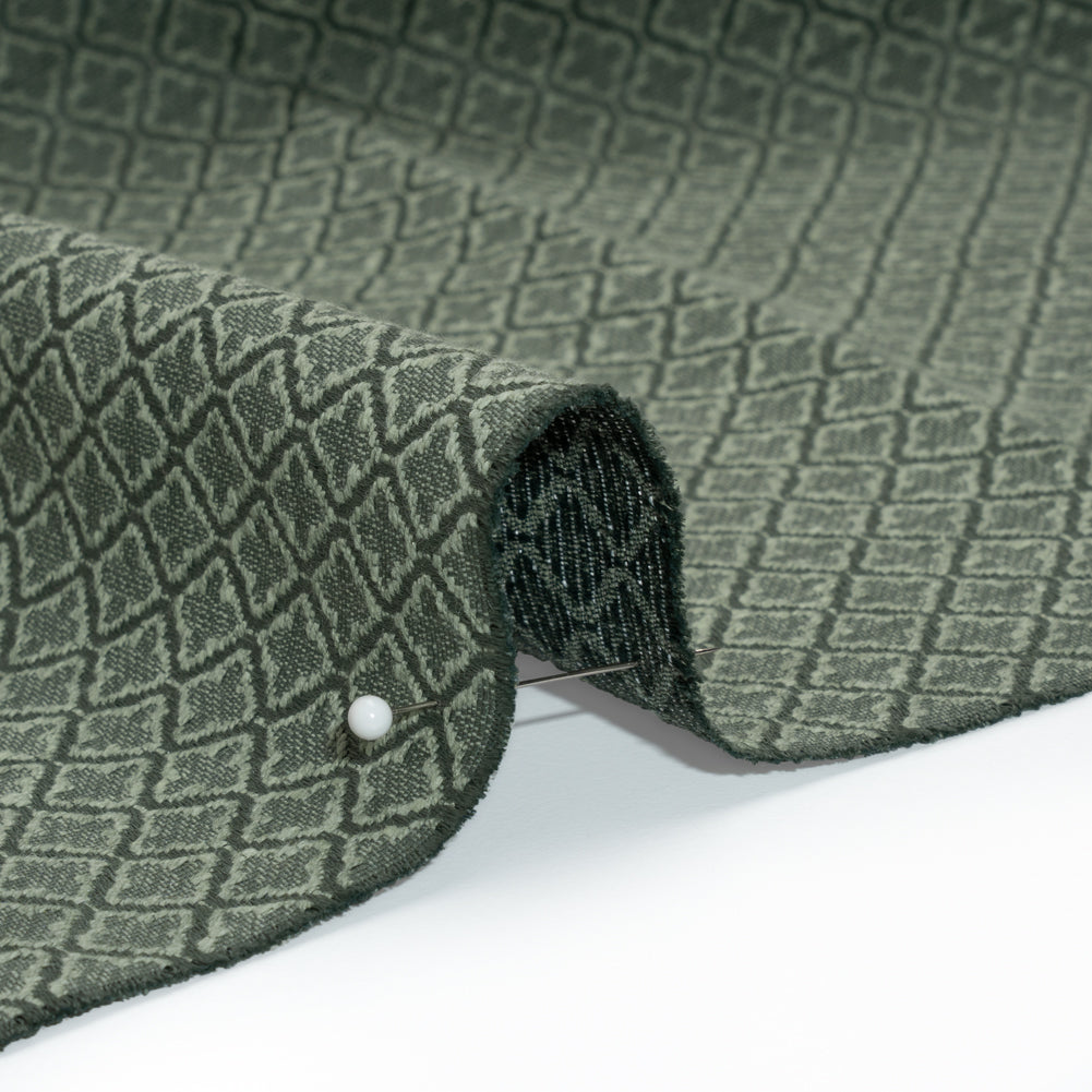 Diamond Tiles Recycled Polyester and Cotton Drapery Jacquard - Teal - British Imported