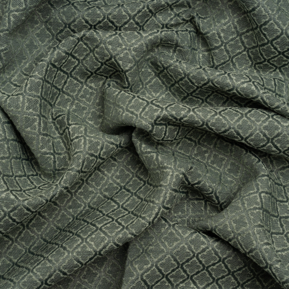 Diamond Tiles Recycled Polyester and Cotton Drapery Jacquard - Teal - British Imported
