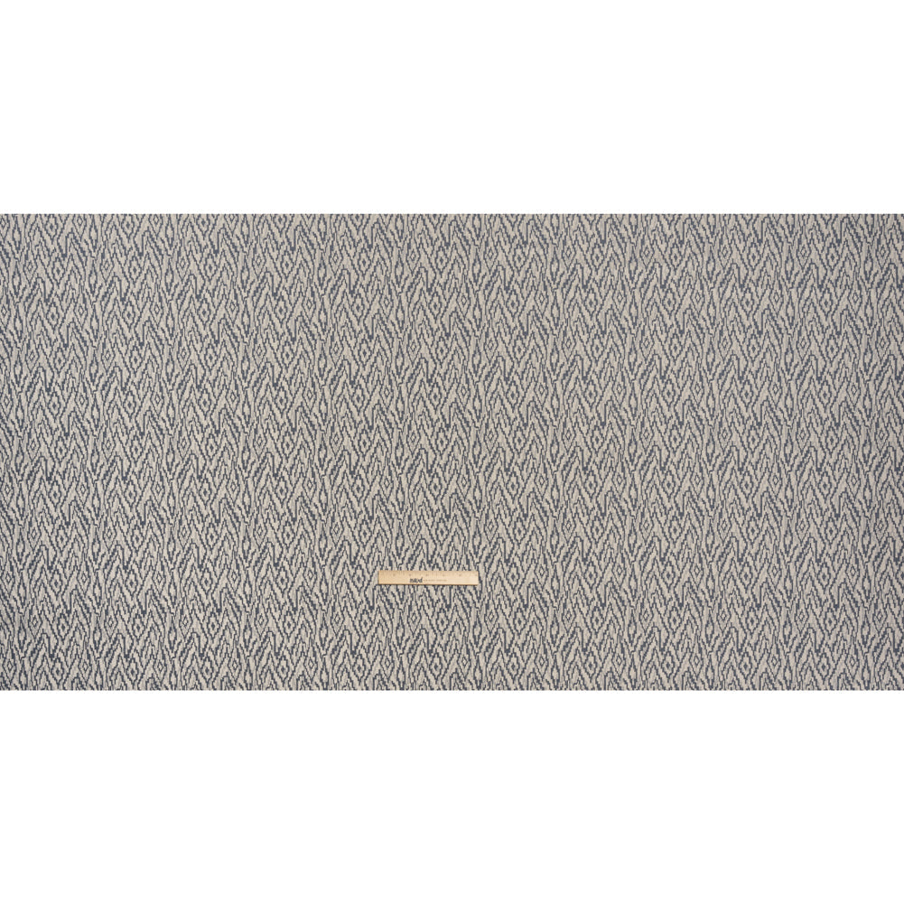 Geometric Recycled Polyester and Cotton Drapery Jacquard - Denim - British Imported
