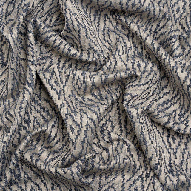 Geometric Recycled Polyester and Cotton Drapery Jacquard - Denim - British Imported