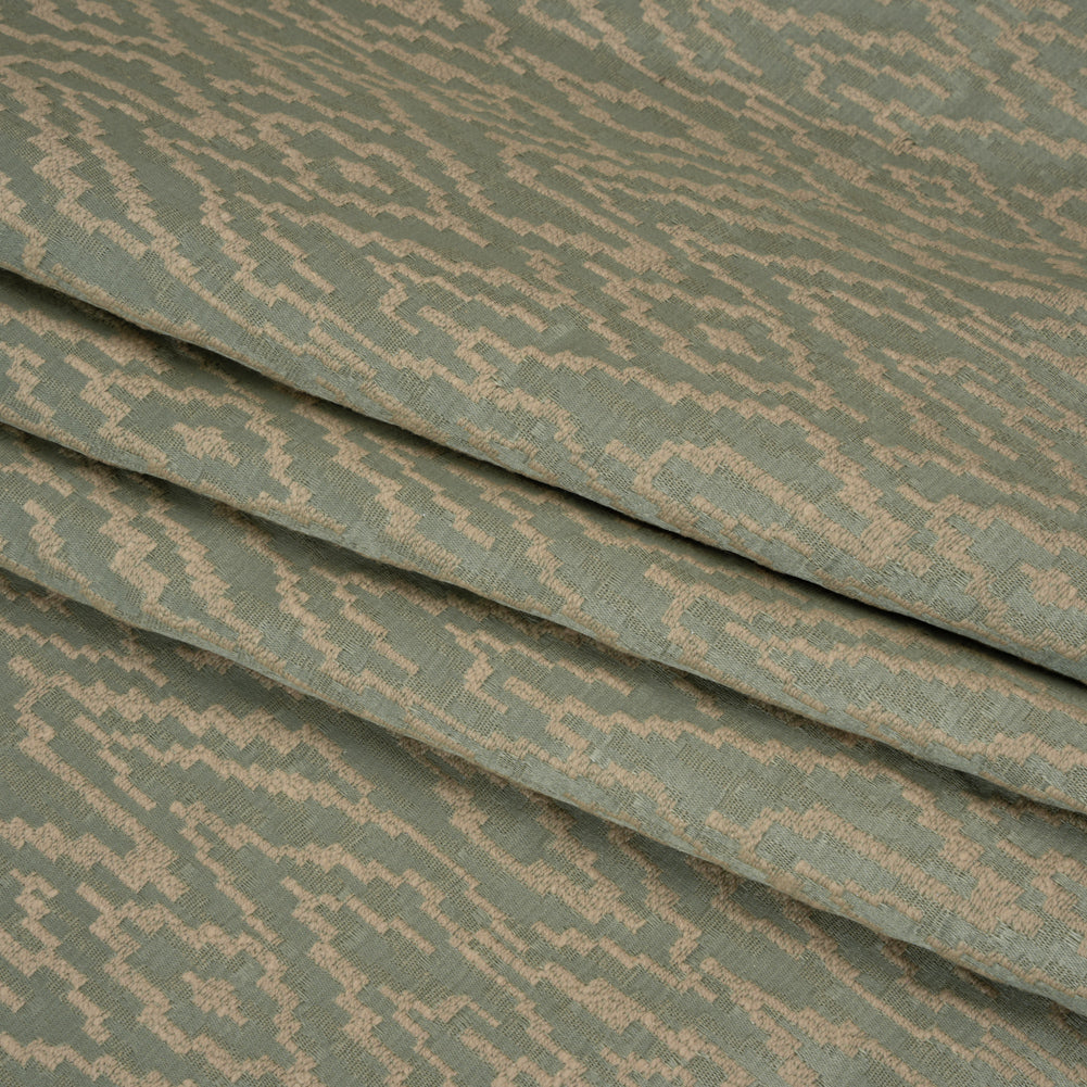Geometric Recycled Polyester and Cotton Drapery Jacquard - Eucalyptus - British Imported