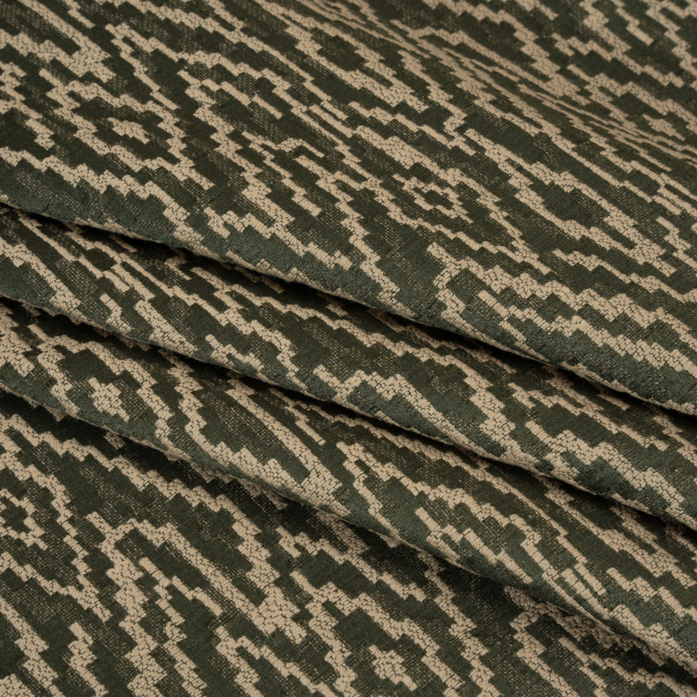 Geometric Recycled Polyester and Cotton Drapery Jacquard - Evergreen - British Imported