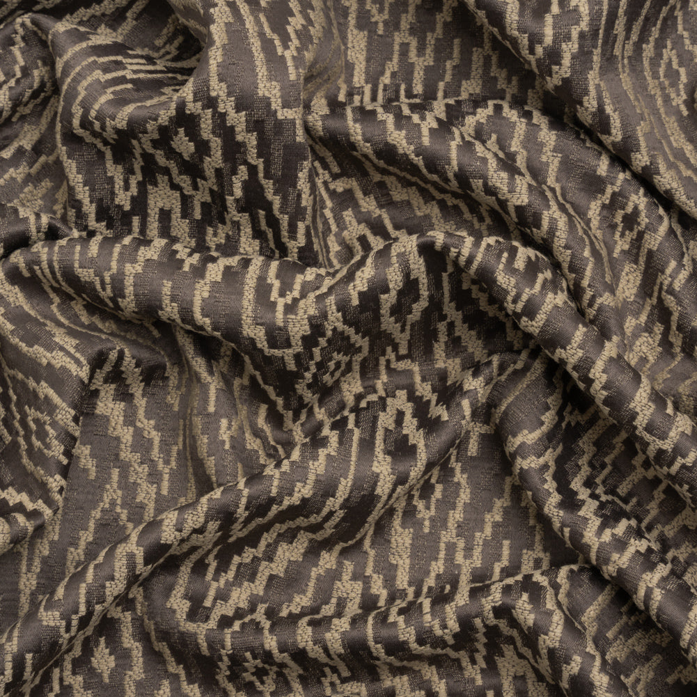 Geometric Recycled Polyester and Cotton Drapery Jacquard - Flint - British Imported