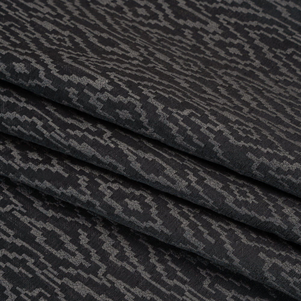 Geometric Recycled Polyester and Cotton Drapery Jacquard - Ink - British Imported