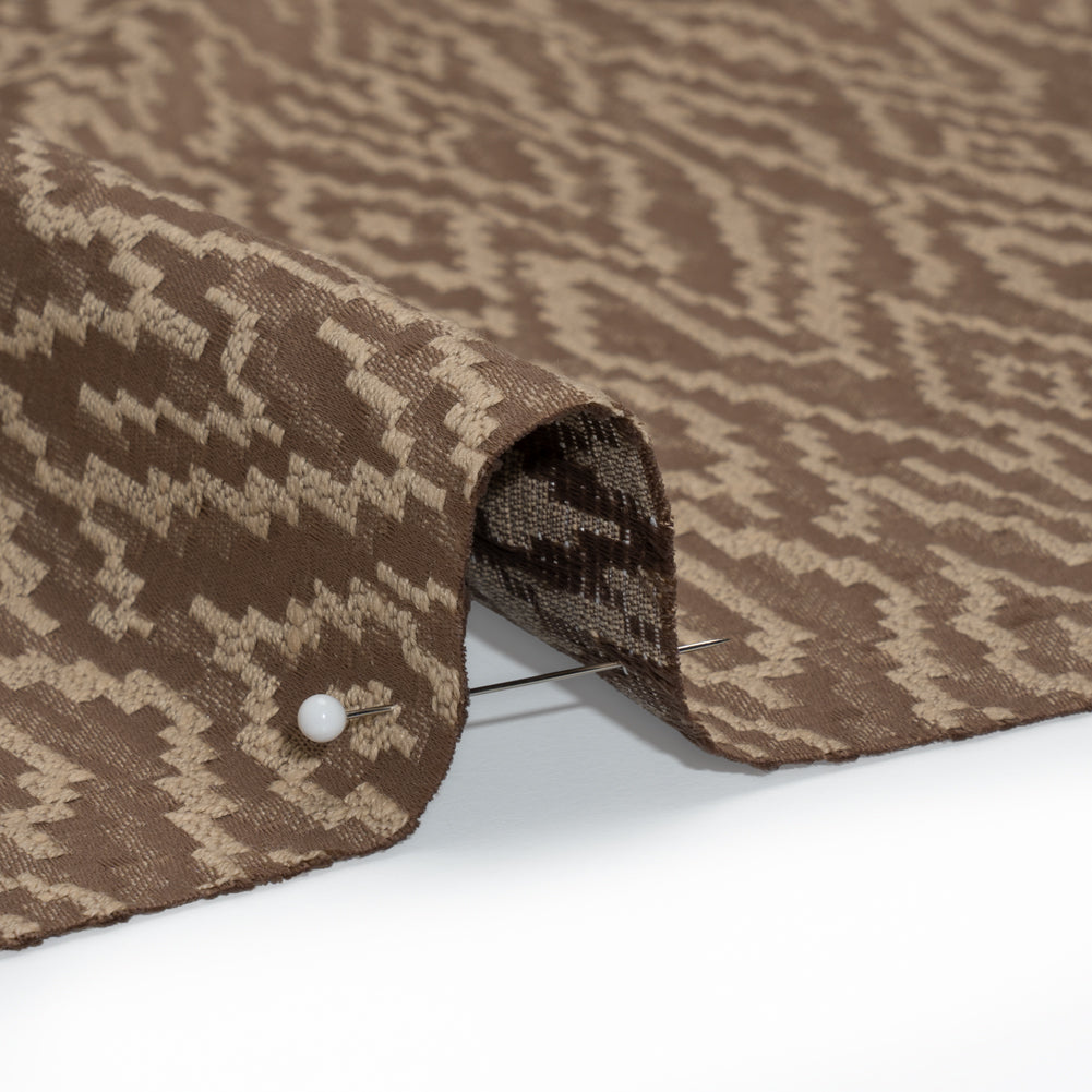 Geometric Recycled Polyester and Cotton Drapery Jacquard - Rosewood - British Imported