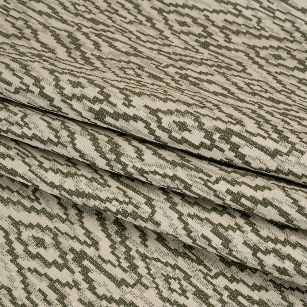 Geometric Recycled Polyester and Cotton Drapery Jacquard - Spruce - British Imported