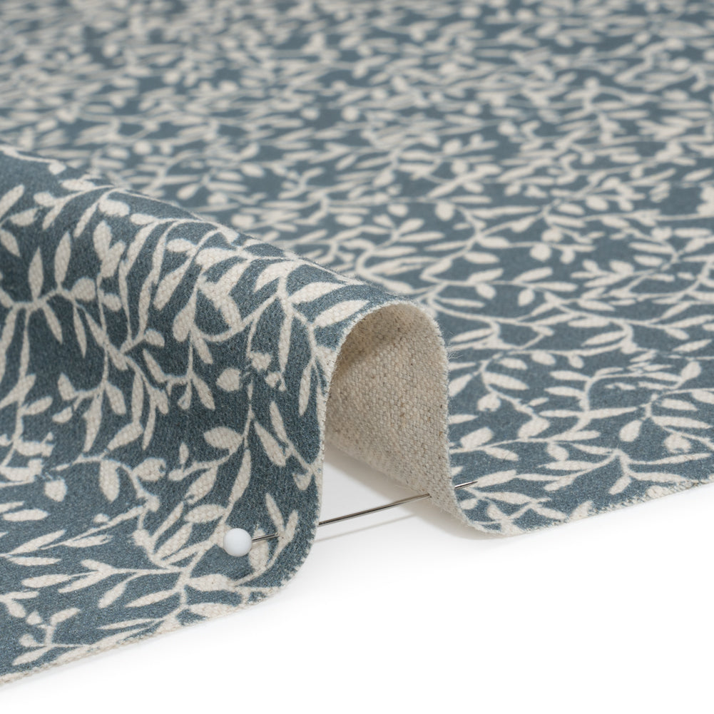 Brushed Cotton and Linen Canvas - Indigo Little Vines - British Imported