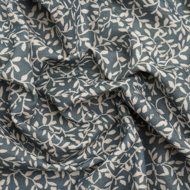 Brushed Cotton and Linen Canvas - Indigo Little Vines - British Imported