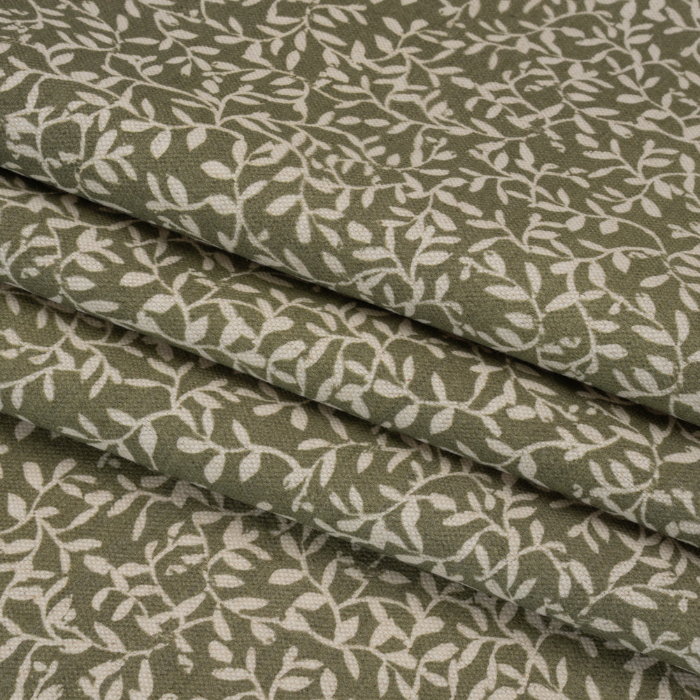 Brushed Cotton and Linen Canvas - Oregano Little Vines - British Imported