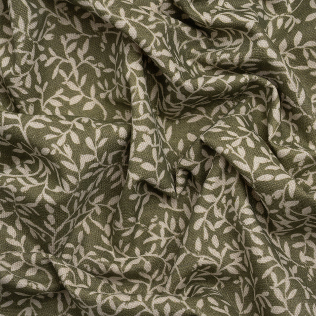 Brushed Cotton and Linen Canvas - Oregano Little Vines - British Imported