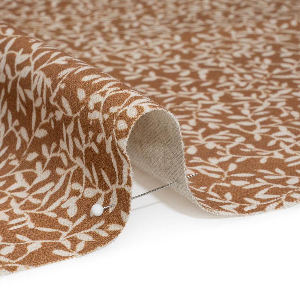 Brushed Cotton and Linen Canvas - Spice Little Vines - British Imported