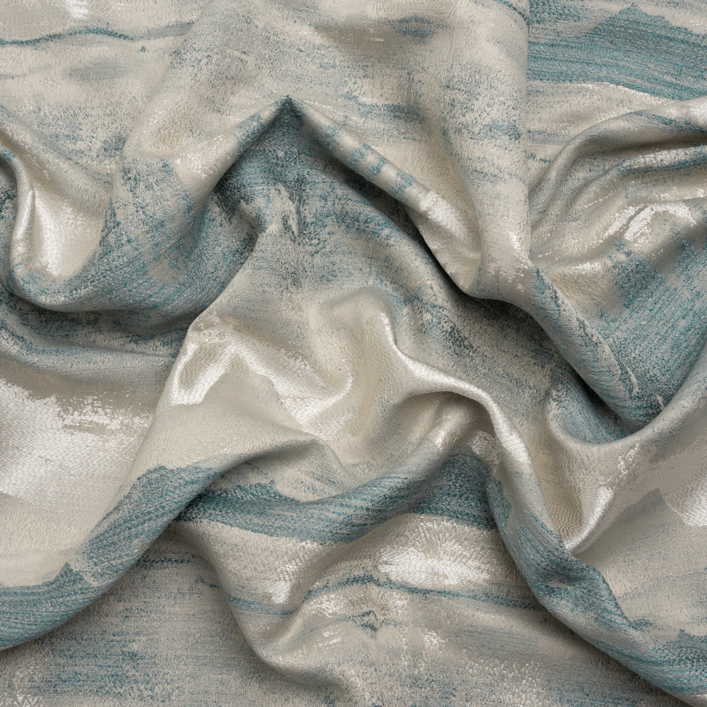 Recycled Polyester Drapery Jacquard - Seafoam Hazy Landscapes - British Imported