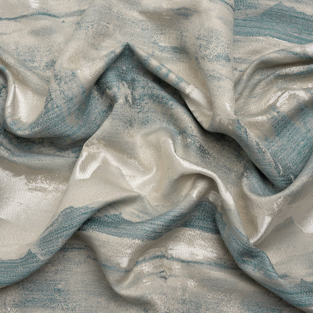 Recycled Polyester Drapery Jacquard - Seafoam Hazy Landscapes - British Imported