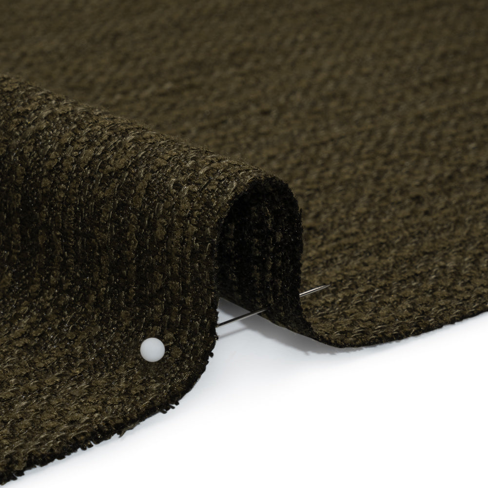 Textured Recycled Polyester Woven - Khaki Boucle Stripes - British Imported