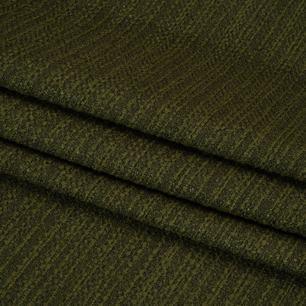 Textured Recycled Polyester Woven - Olive Boucle Stripes - British Imported