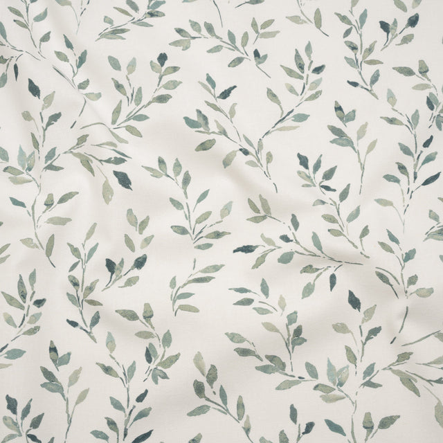 Printed Cotton Canvas - Duckegg Leafy Stems - British Imported