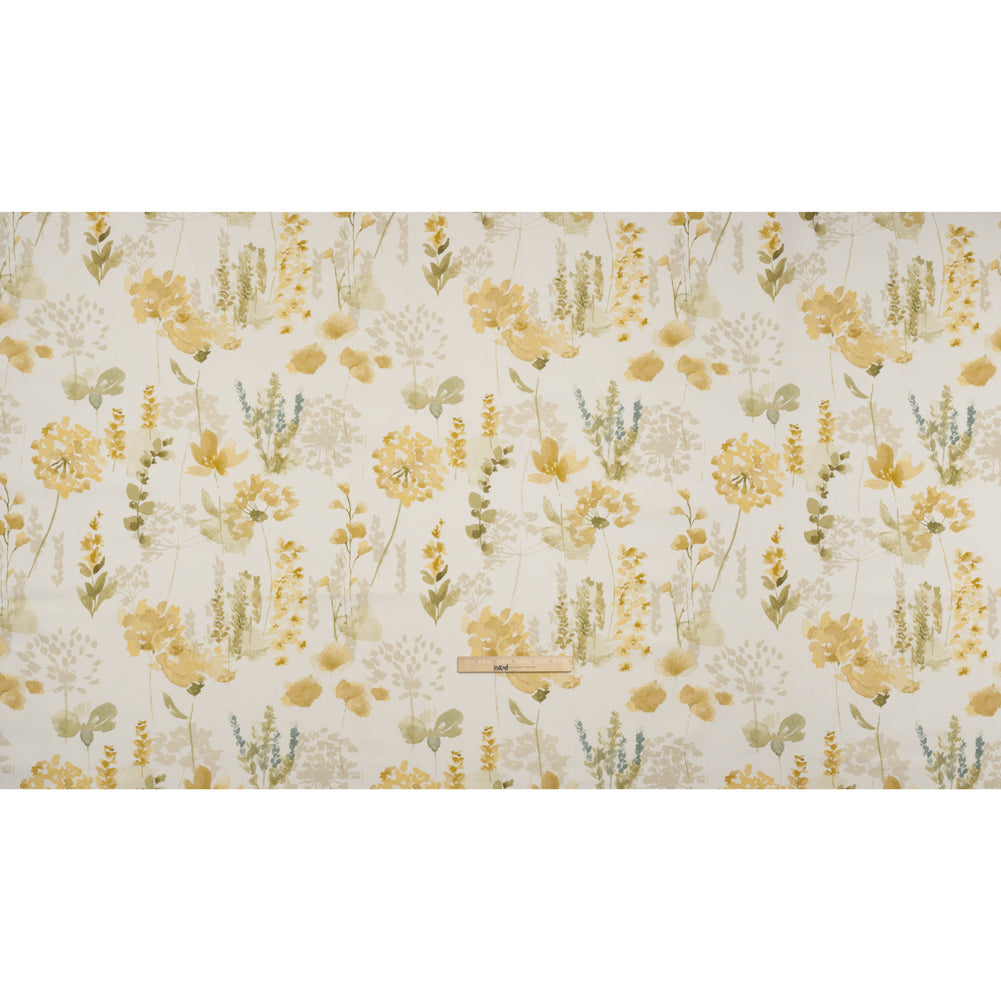 Printed Cotton Canvas - Maize Watercolor Blooms - British Imported