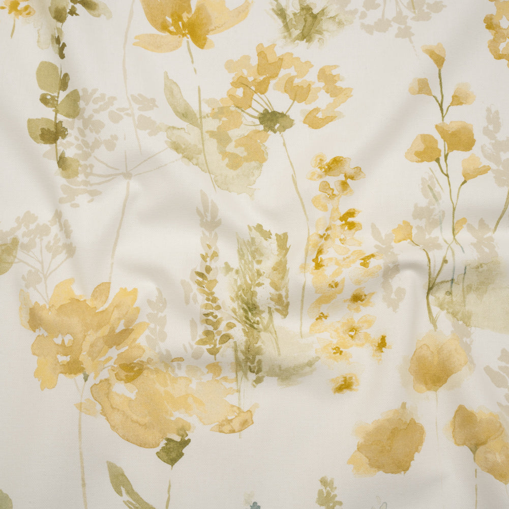 Printed Cotton Canvas - Maize Watercolor Blooms - British Imported
