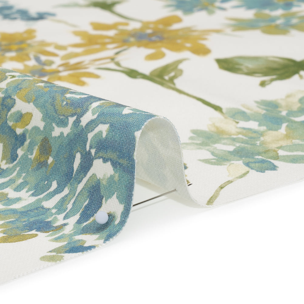 Printed Cotton Canvas - Azure Blooming Watercolor Garden - British Imported