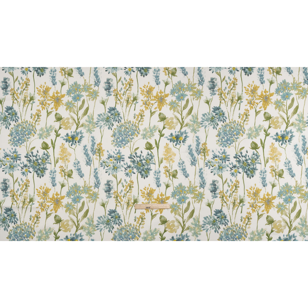Printed Cotton Canvas - Azure Blooming Watercolor Garden - British Imported