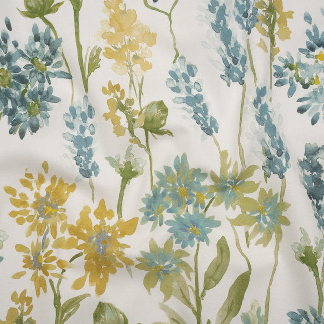 Printed Cotton Canvas - Azure Blooming Watercolor Garden - British Imported