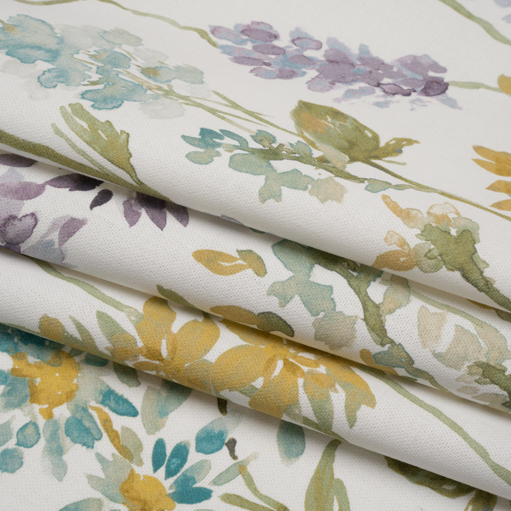 Printed Cotton Canvas - Heather Blooming Watercolor Garden - British Imported