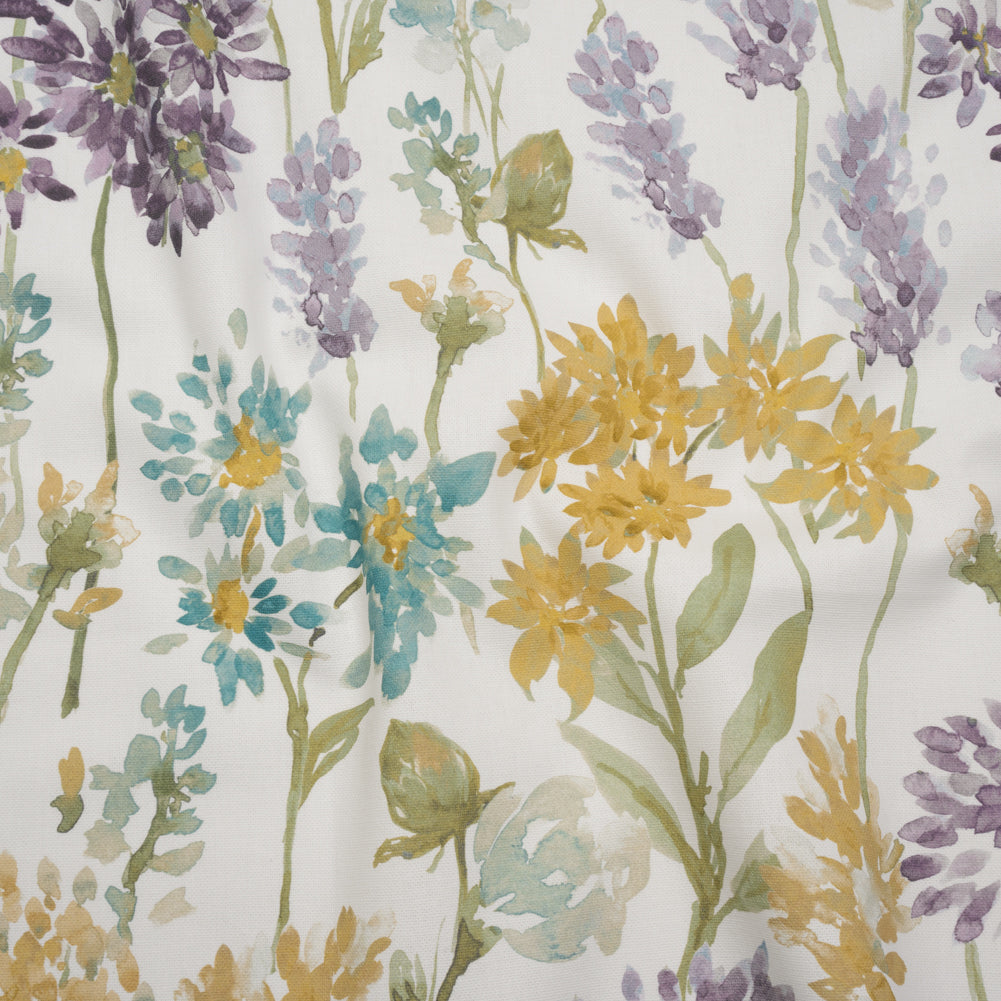 Printed Cotton Canvas - Heather Blooming Watercolor Garden - British Imported