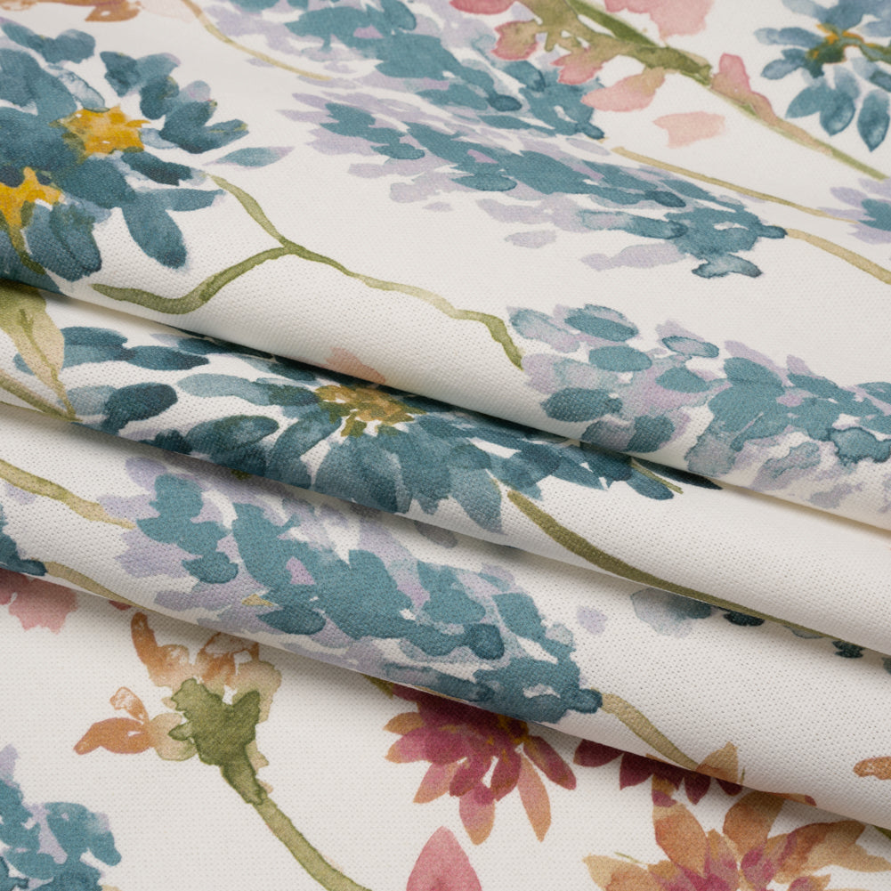 Printed Cotton Canvas - Peony Blooming Watercolor Garden - British Imported