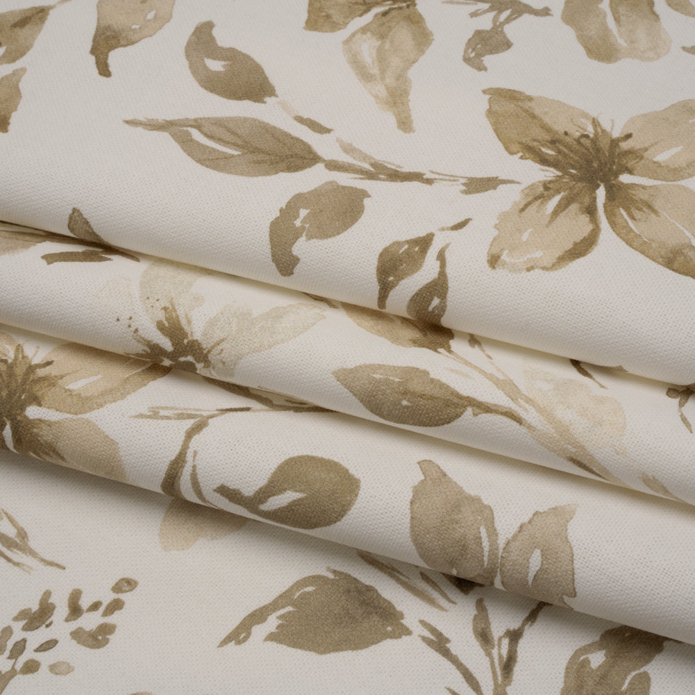 Printed Cotton Canvas - Flax Watercolor Floral Stems - British Imported