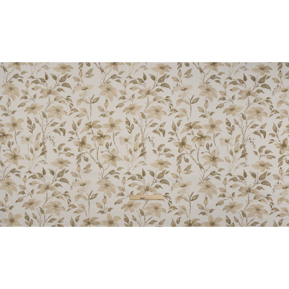 Printed Cotton Canvas - Flax Watercolor Floral Stems - British Imported