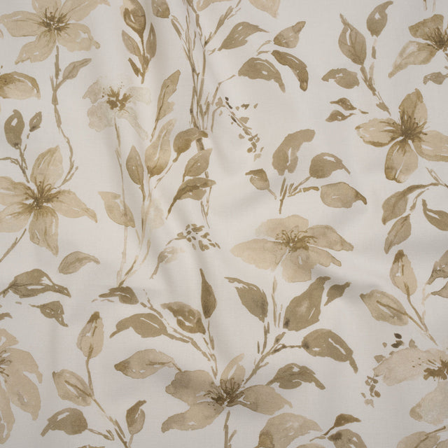 Printed Cotton Canvas - Flax Watercolor Floral Stems - British Imported