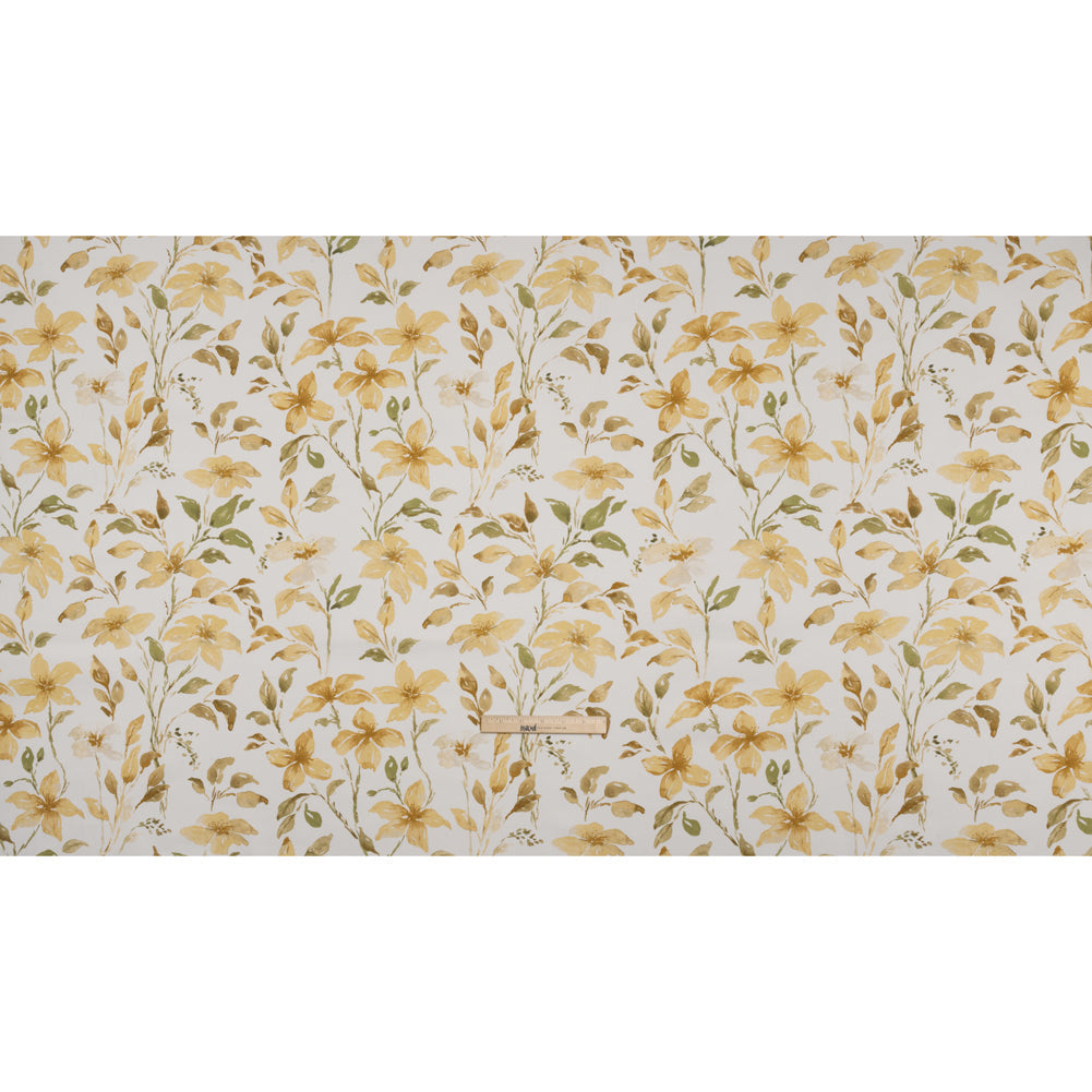 Printed Cotton Canvas - Maize Watercolor Floral Stems - British Imported