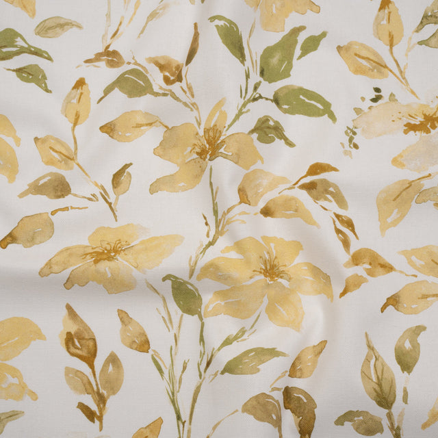 Printed Cotton Canvas - Maize Watercolor Floral Stems - British Imported