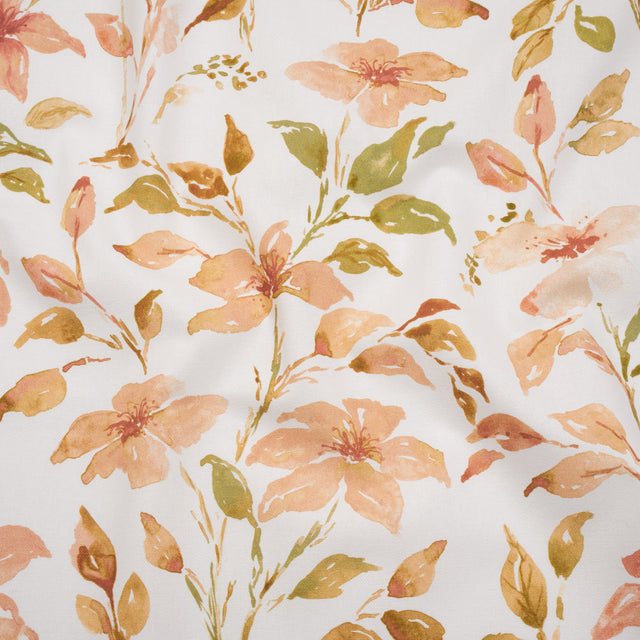 Printed Cotton Canvas - Sienna Watercolor Floral Stems - British Imported