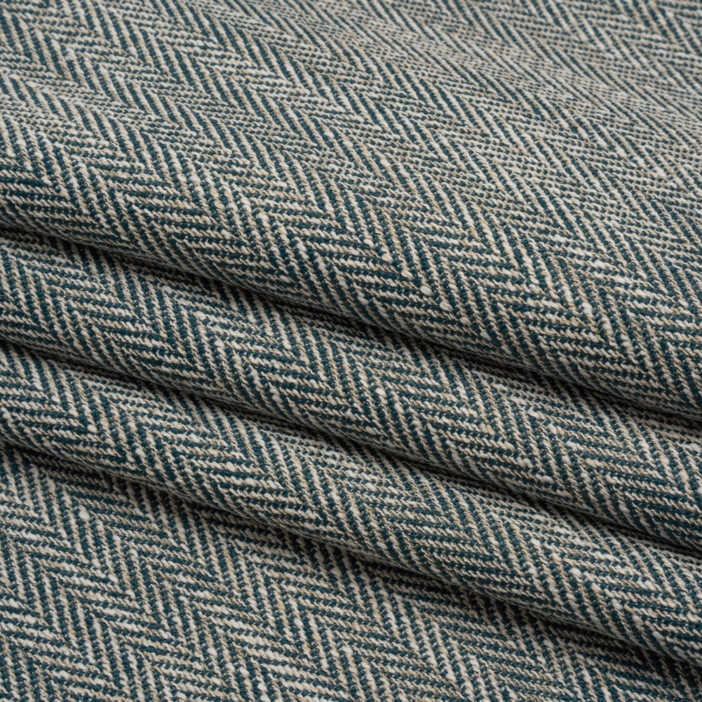 Recycled Polyester Home Decor Twill - Peacock Herringbone - British Imported