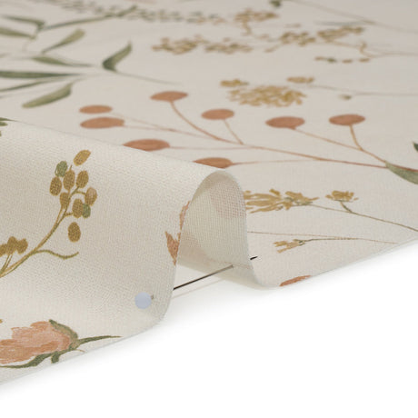 Printed Cotton Canvas - Autumn Painted Wildflowers and Leaves - British Imported