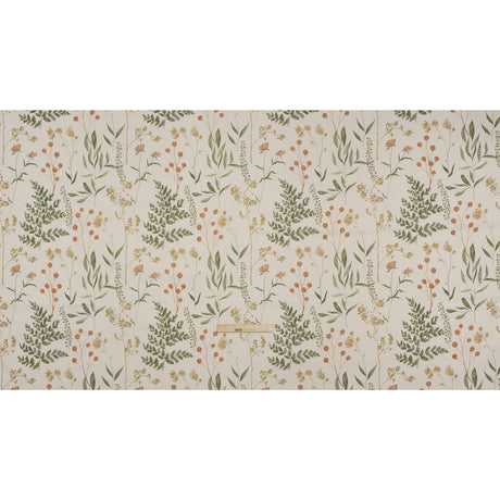 Printed Cotton Canvas - Autumn Painted Wildflowers and Leaves - British Imported