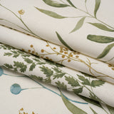 Printed Cotton Canvas - Duckegg Painted Wildflowers and Leaves - British Imported