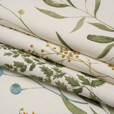 Printed Cotton Canvas - Duckegg Painted Wildflowers and Leaves - British Imported
