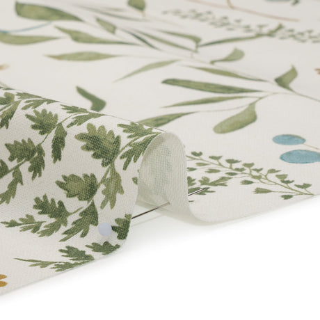 Printed Cotton Canvas - Duckegg Painted Wildflowers and Leaves - British Imported