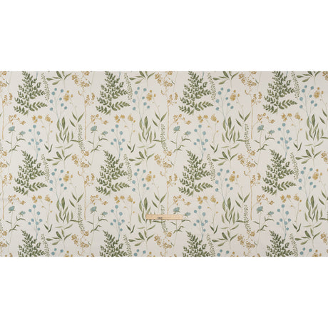 Printed Cotton Canvas - Duckegg Painted Wildflowers and Leaves - British Imported