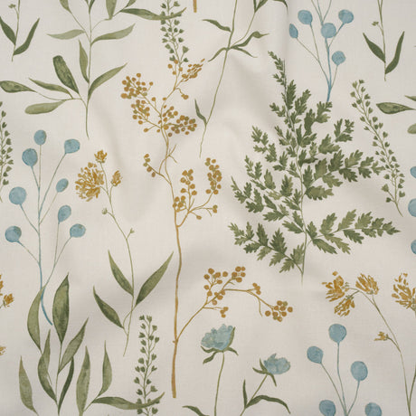 Printed Cotton Canvas - Duckegg Painted Wildflowers and Leaves - British Imported