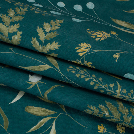 Printed Cotton Canvas - Kingfisher Painted Wildflowers and Leaves - British Imported