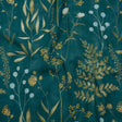 Printed Cotton Canvas - Kingfisher Painted Wildflowers and Leaves - British Imported