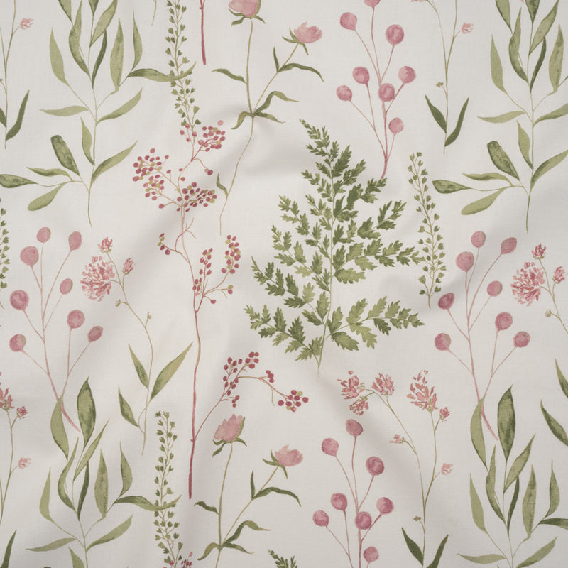 Printed Cotton Canvas - Peony Painted Wildflowers and Leaves - British Imported