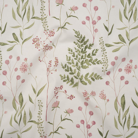 Printed Cotton Canvas - Peony Painted Wildflowers and Leaves - British Imported