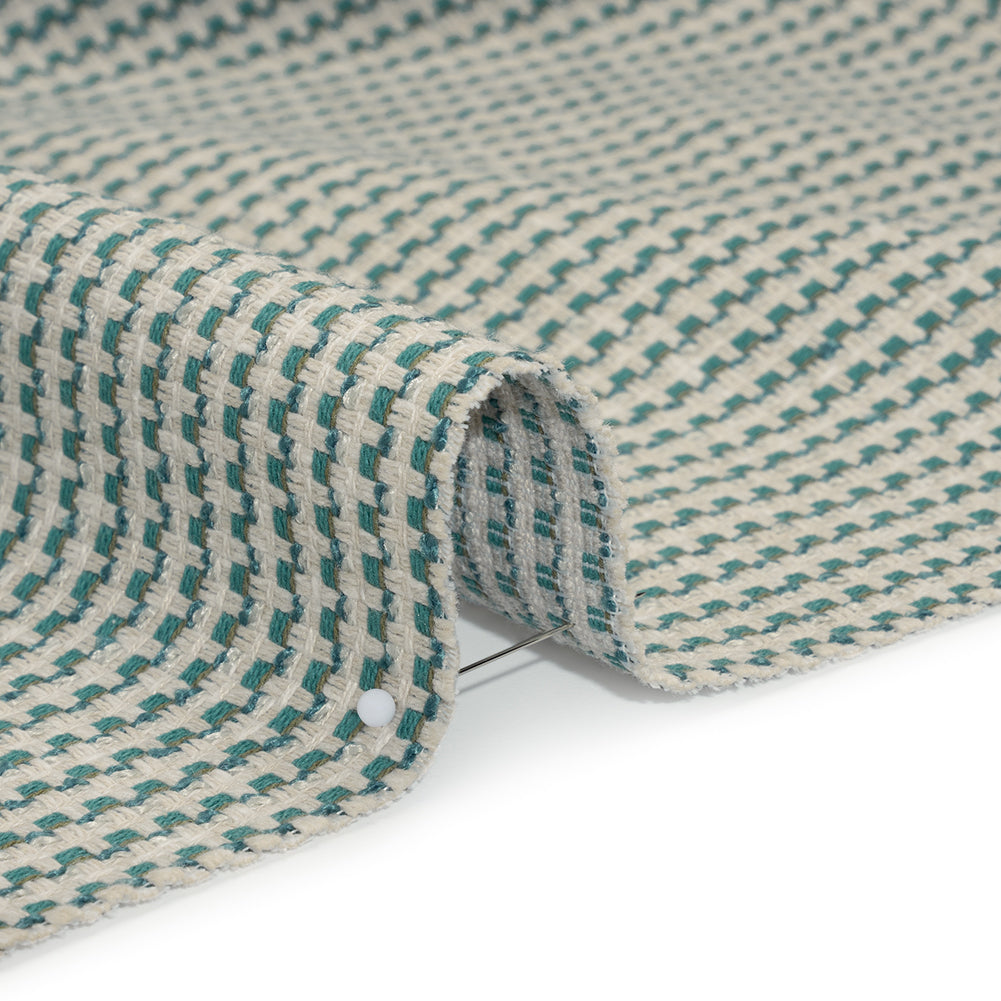 Recycled Polyester and Cotton Jacquard - Kingfisher Little Checked Stripes - British Imported